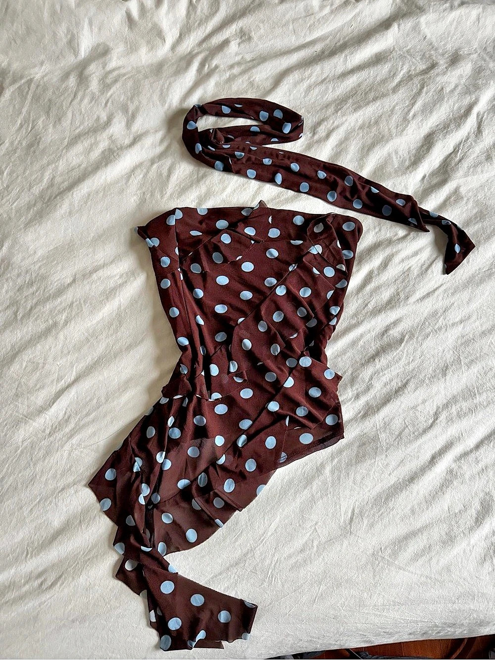 Polka Dot Tulle Asymmetric Scarf Top